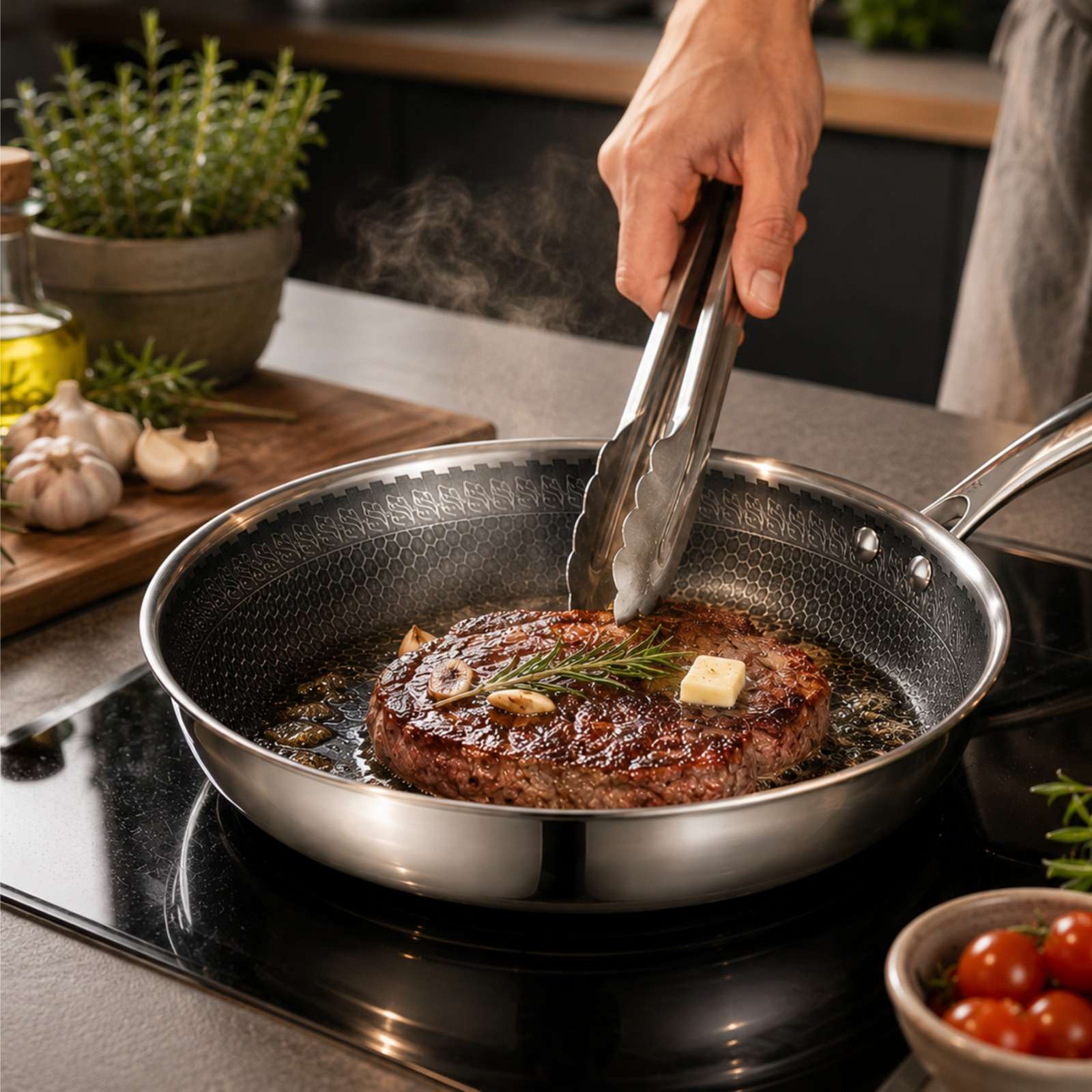 Edelstahl-Pfanne Ø 28 cm – Antihaft Bratpfanne Induktionsgeeignet – Bild 3